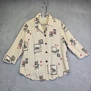 Vintage Stephanie Parks II Zebra Layered Shirt Women's Medium Beige Button Up‎